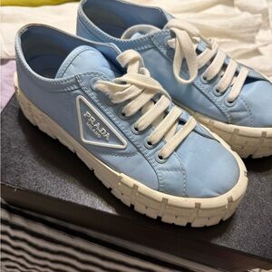 Prada Sky Blue Sneakers with White Soles